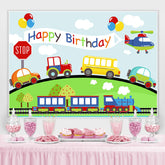 Lofaris Car Plane Train On The Way Happy Birthday Backdrop